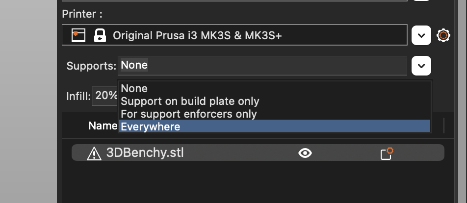 Add Supports in PrusaSlicer